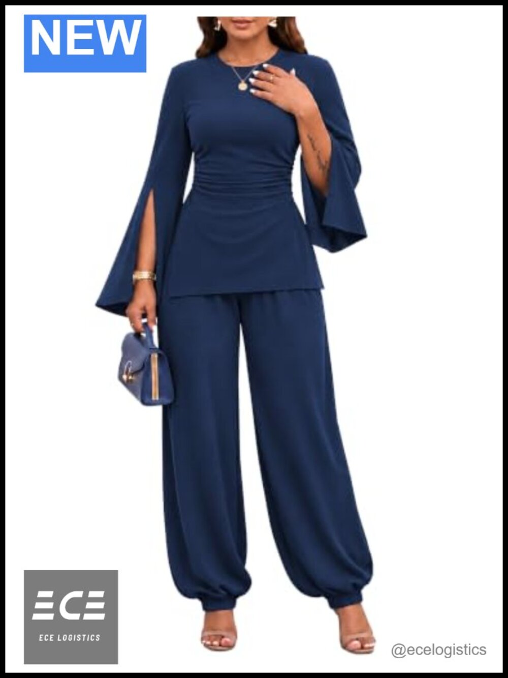 Women's 2 Piece Set Ruched Long Sleeve Top & Balloon Pants Casual Outfit